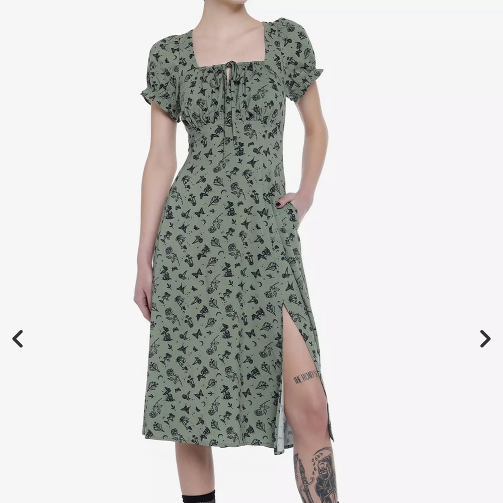 Hot Topic Green Butterfly Mushroom Midi Dress